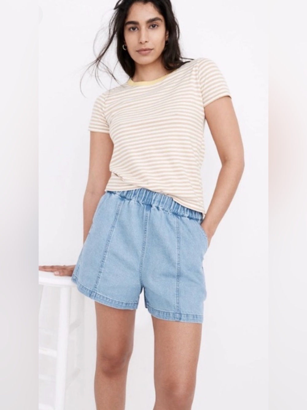 Madewell Light Blue Denim Elastic Waist Jean Shorts
